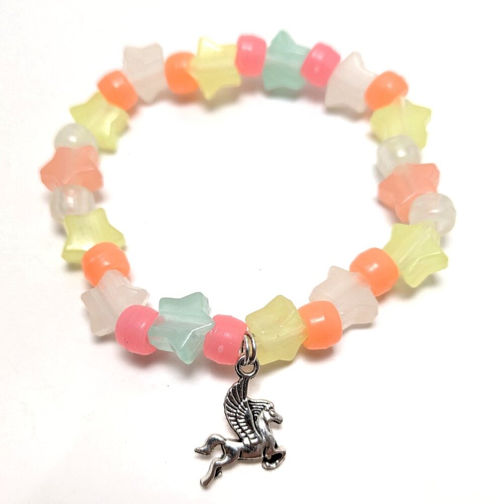 Handmade Vintage 90s Pastel Star Bracelet Pegasus Kawaii Preppy Glow in the Dark